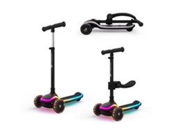 Patinete Plegable Kinderkraft RAKET UP 2 en 1 con luces LED, ajuste en 4 alturas y estructura ligera Negro