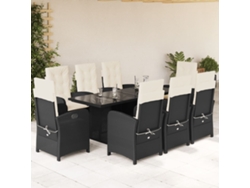 Juego de comedor de jardín de 9 piezas con cojines, mimbre sintético negro, DKD Home Decor