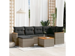 Conjunto de sofá de jardín de 7 piezas con cojines, mimbre gris, DKD Home Decor