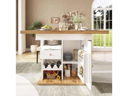 Mesa de comedor extensible de 110 x 140 x 80 cm, plegable, con estante para aperitivos y portabotellas, color blanco
