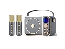 Mini máquina de karaoke inalámbrica Bluetooth con micrófono dual y altavoz para fiestas infantiles gris Yizhood