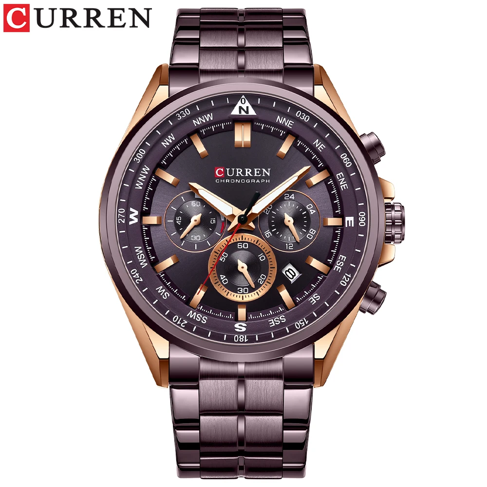 (café) Reloj De Moda Para Hombre, Cronógrafo Deportivo De Acero Inoxidable Resistente Al Agua.