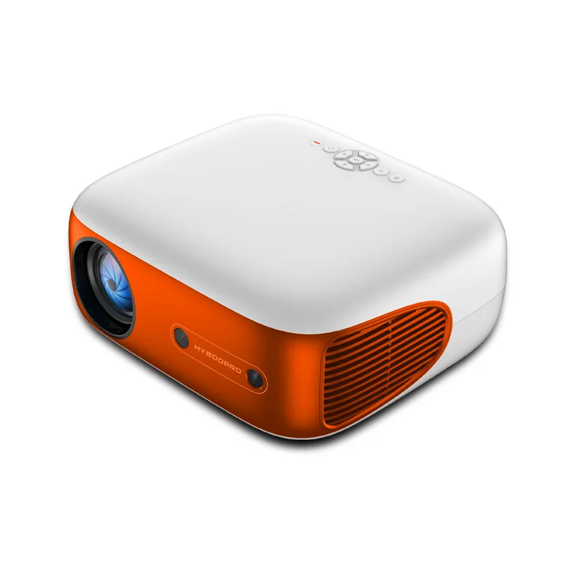 Proyector de pared portátil inteligente Ultra HD (blanco/naranja, estándar europeo), ideal para el hogar o la residencia estudiantil.