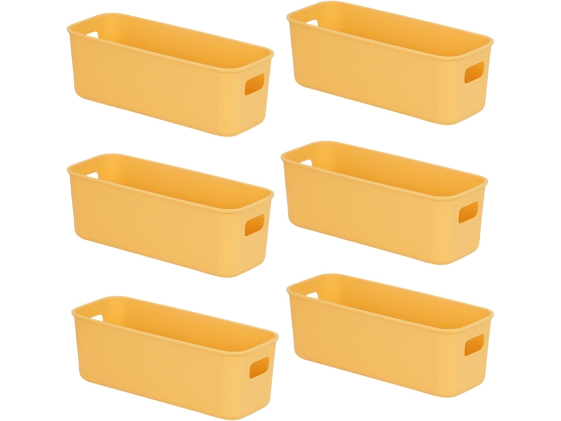 Caja Organizadora Versátil - 6 Unidades Amarillas De Plástico - Cestas Pequeñas - Para Estante, Cocina, Baño - 28×10×11cm