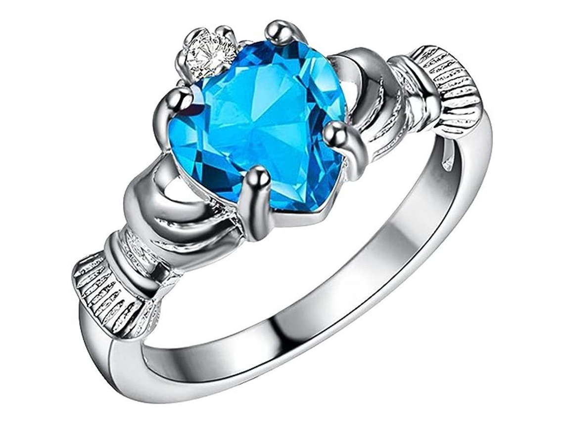 2026-anéis De Ouro Placado Para Mulher Empilháveis Anel De Amor Azul Claro Tamanho 9
