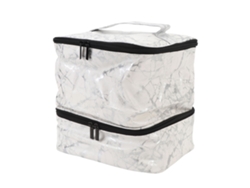 Bolsa Organizadora De Esmaltes De Uñas Con 2 Compartimentos Para 30 Frascos, Resistente Al Agua, De Pu Con Efecto Mármol Blanco.