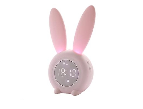 Temporizador magnético Luz nocturna con sensor de sonido Reloj de alarma Linda forma de conejo carga USB (rosa)