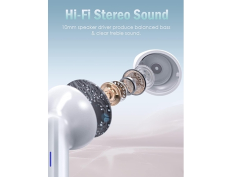 Auriculares Chrons Horas Reprodução Carregamento BISBISOUS Bluetooth Blanco