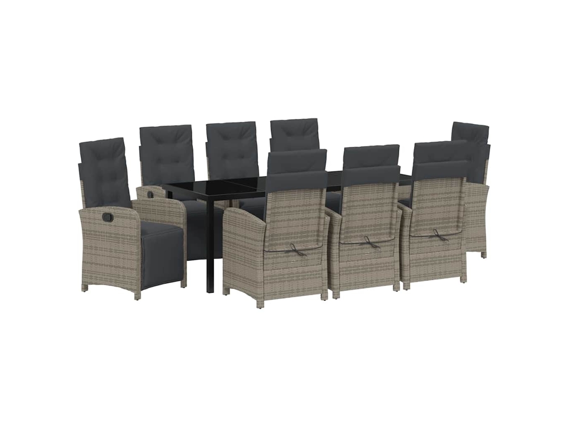 Juego de comedor de jardín de mimbre gris de 9 piezas. EXCLUSIVO DE MAISON.