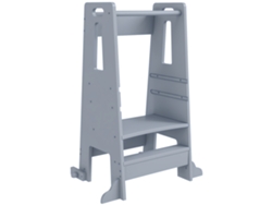 Torre de aprendizaje gris de 45x47,5x91 cm para niños de 3 años en adelante, 3 niveles, altura ajustable, barrera de seguridad.
