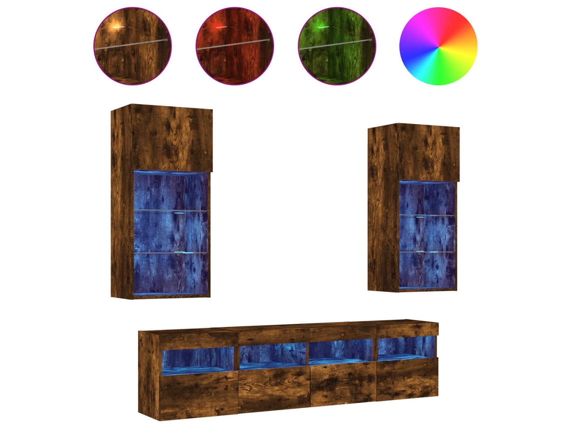 Maison Exclusive - Muebles Tv Pared Con Led 5 Pzas Madera Ingeniería Roble Ahumado