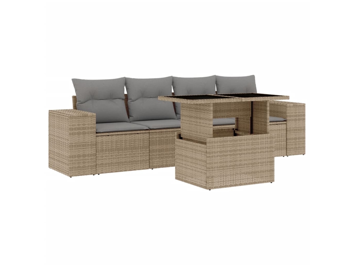 Conjunto de 5 sofás de jardín con cojines de mimbre beige MAISON EXCLUSIVE (5 piezas)