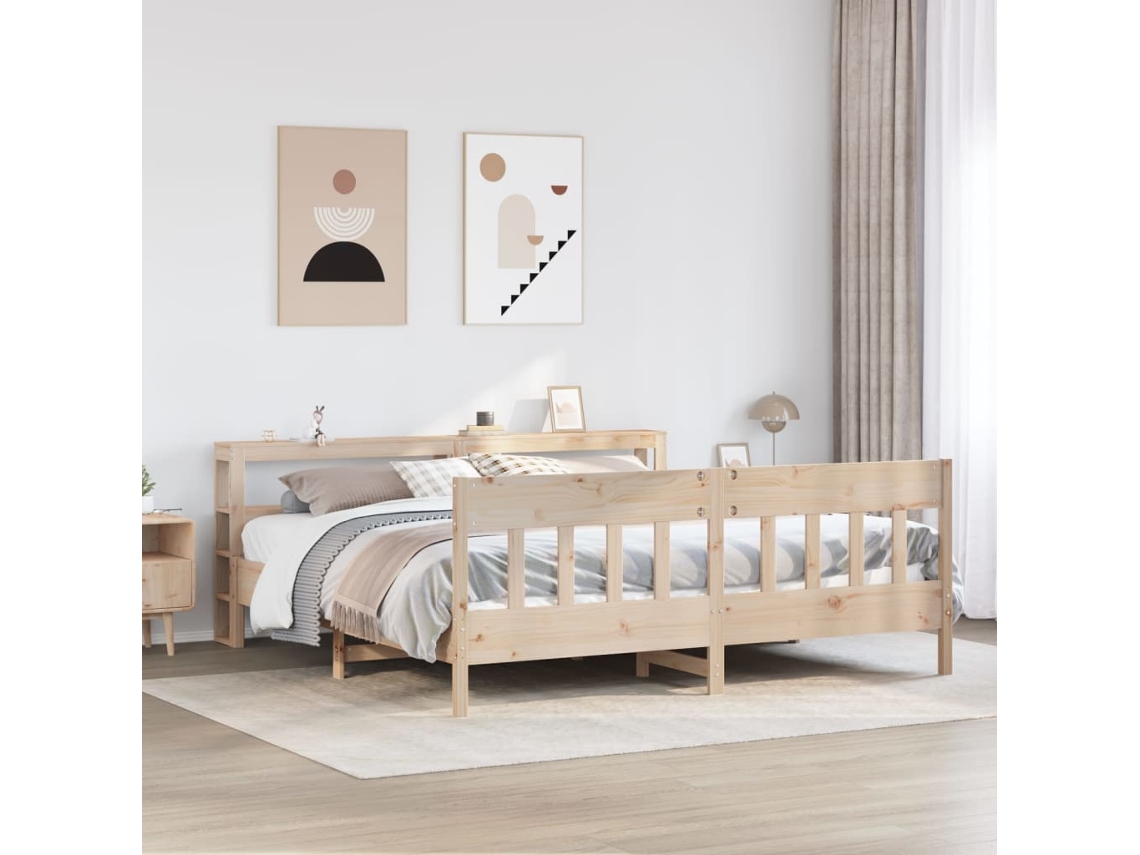 Estructura De Cama Sin Colchón Madera Maciza De Pino 200x200 Cm
