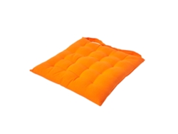 Homescapes Orange Plain Seat Pad With Button Strap, Cotton, 40 X 40 Cm