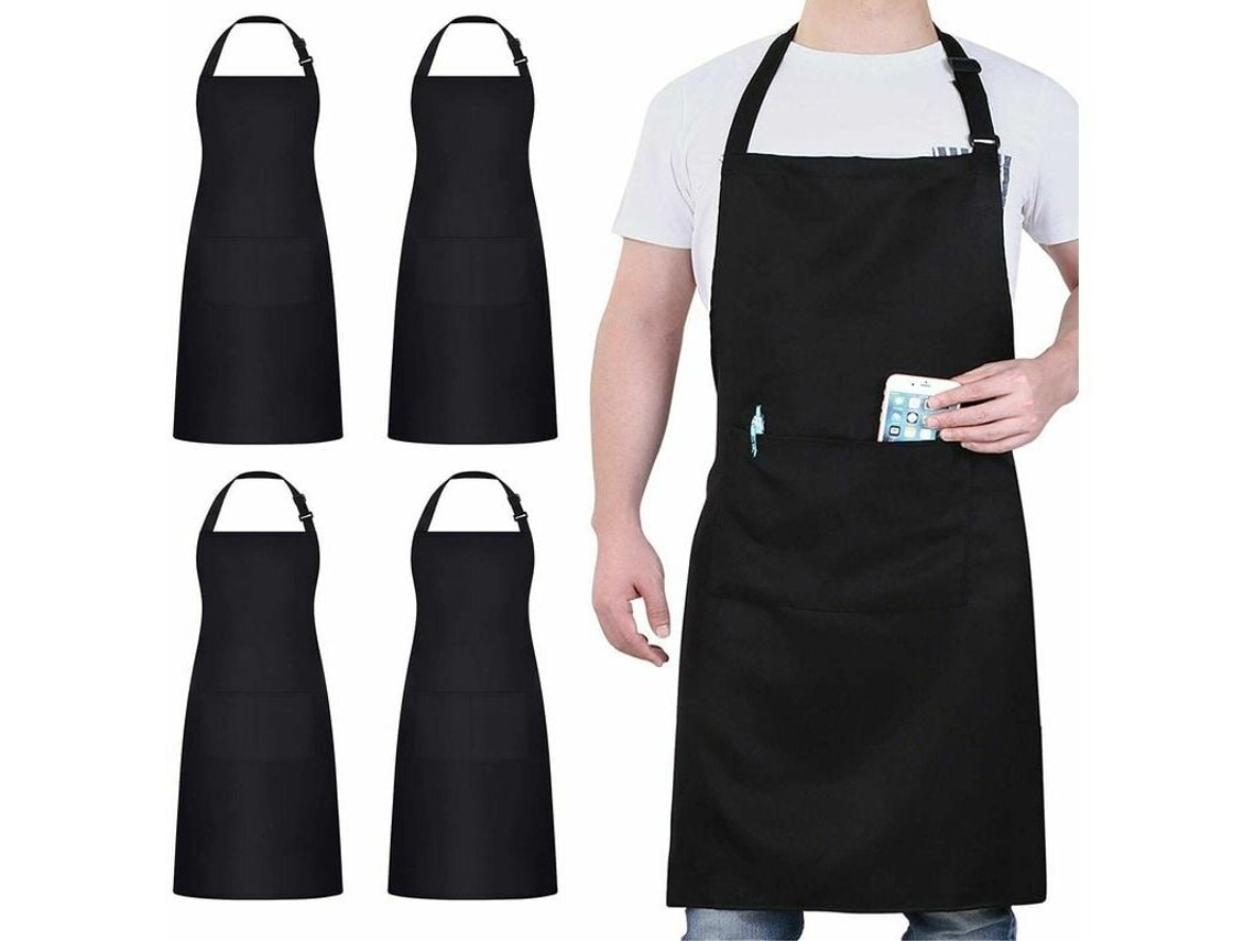 4 Unidades De Delantos De Chef, Delantal Negro Con 2 Bolsillos, Ajustable E Impermeable Para Hombre Y Mujer, Para Cocina Profesional, Jardinería, Barb