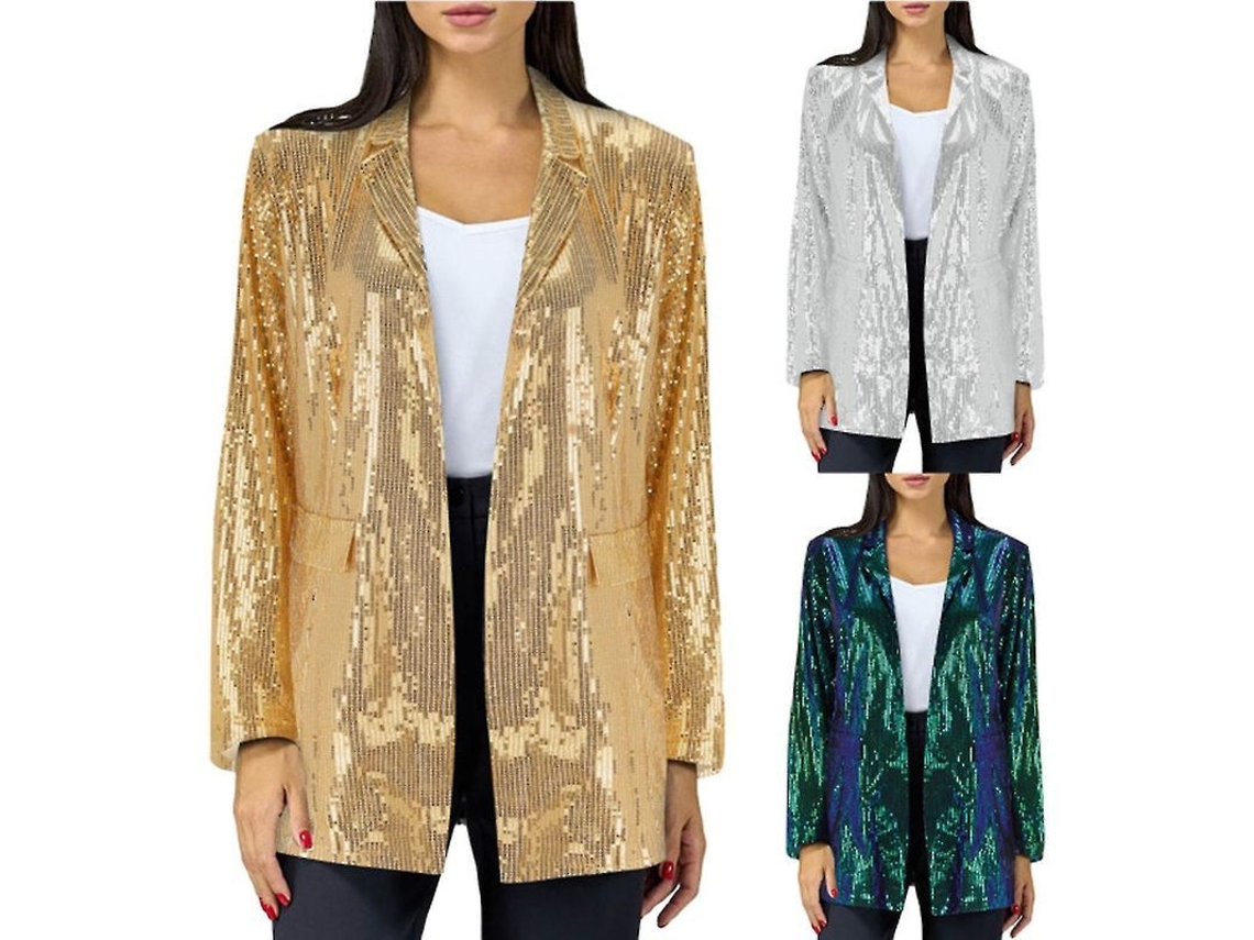 2026-chaqueta Casual De Lentejuelas Para Mujer Con Solapa Y Abertura Frontal
