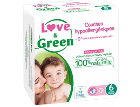 Pañal Hipoalergénicos 34 Talla 6 15 kg LOVE & GREEN