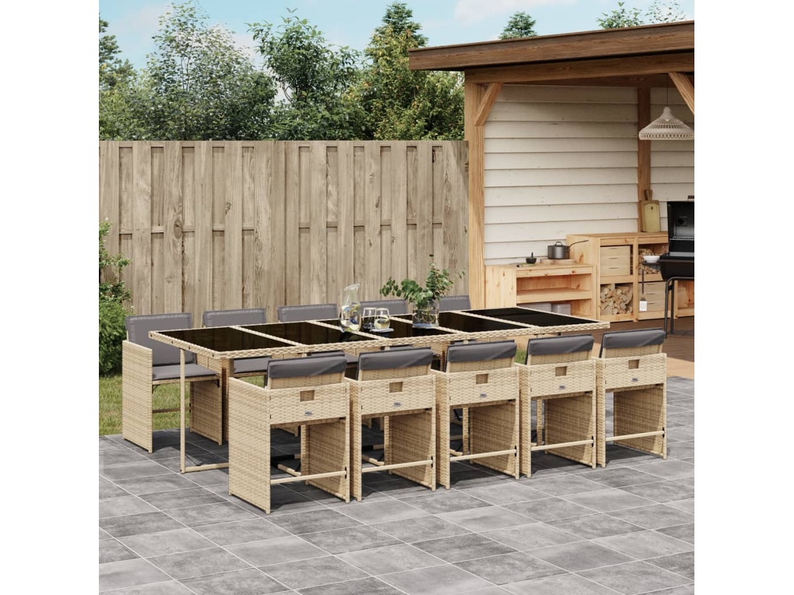 Conjunto de comedor de jardín de 11 piezas con cojines en mimbre beige mixto DKD Home Decor