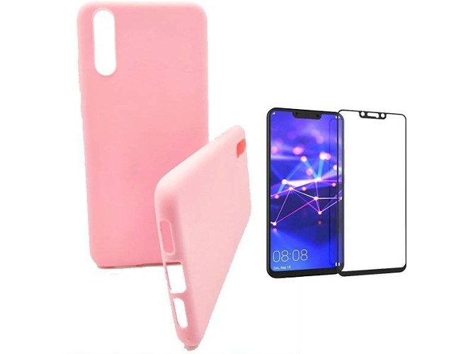 Kit Carcasa y Protector de Cristal 5D Full Cover Huawei P20 Silicona Rosa