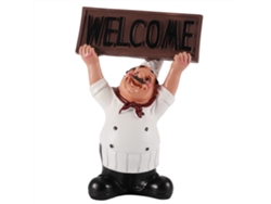 Figura de chef de resina para decoración de bares y cafeterías.