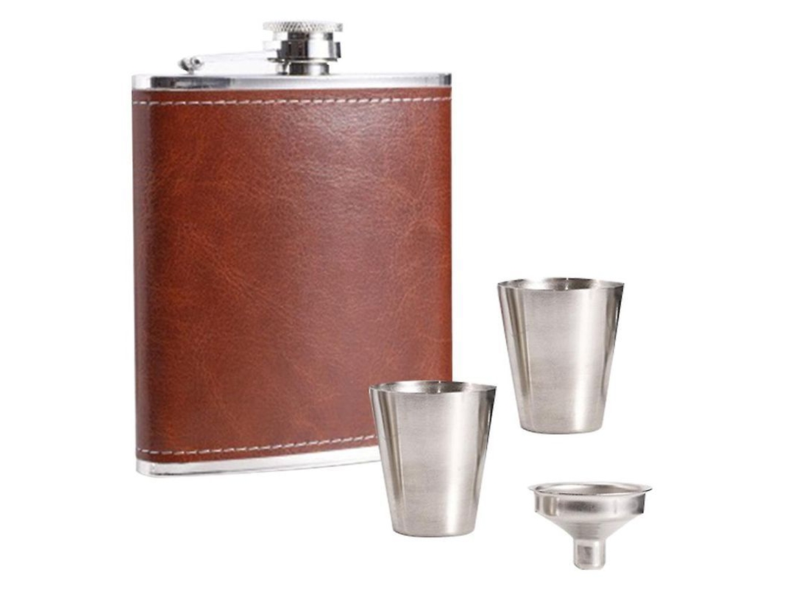 Set Regalo De Cantimplora De Acero Inoxidable Con Cubierta De Cuero Y Accesorios Para Hombres