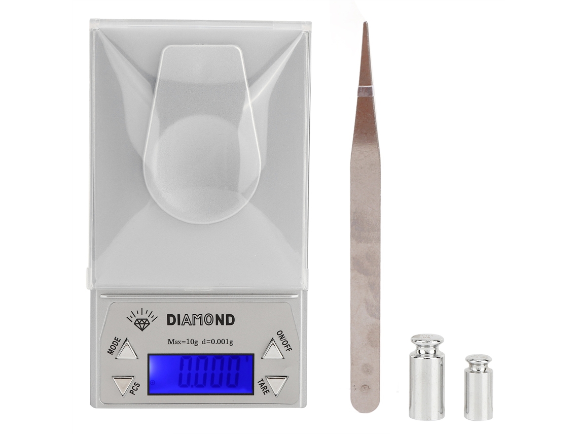 Báscula electrónica de alta precisión de 10 g/0,001, portátil para joyería con pesaje digital.
