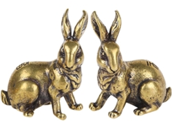 Delicada Figura Conejo Retro Latón Adorno Decorativo Armario Dormitorio Juego 2 Piezas Cobre Macizo Estilo