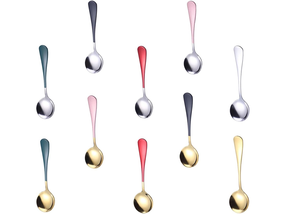 Conjunto De 10 Colheres Redondas De Aço Inoxidável Para Café E Sobremesa.
