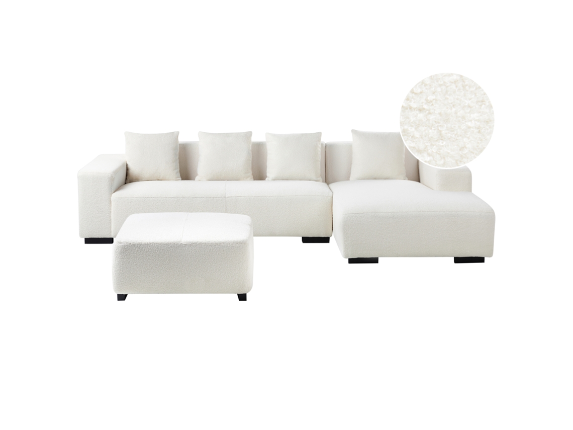 Sofá Esquinero con Reposapiés Beliani Lungo de Bouclé Blanco 285x160x62
