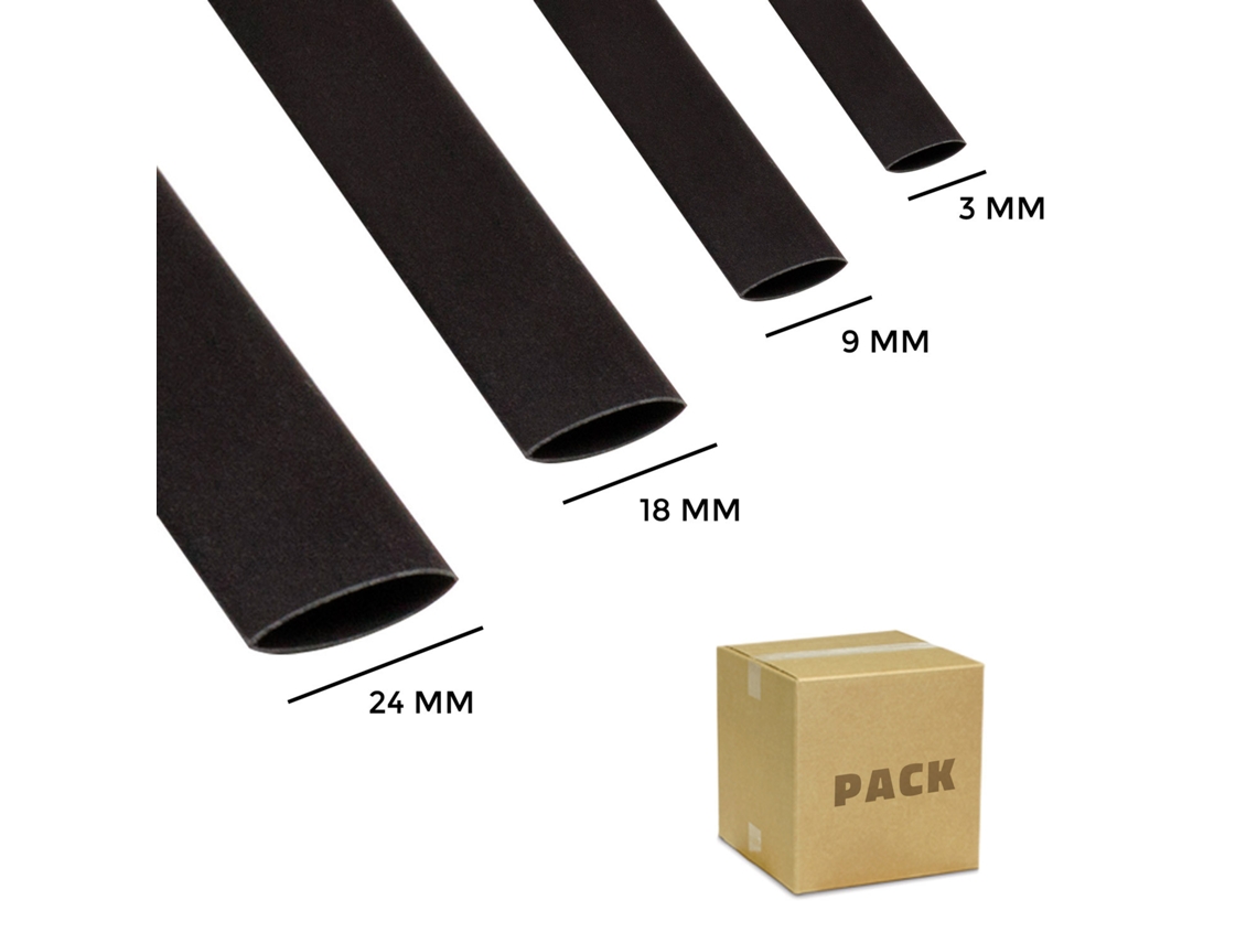 Kit Tubo Termoretráctil 4 Diámetros Negro Contracción 3:1 LEDKIA