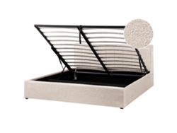BELIANI Cama doble Montlaur de Bouclé Crema 189x216x89