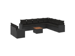 Conjunto 11 de sofás de jardín VIDAXL y cojines ratán sintético negro