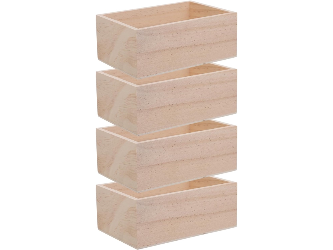 Juego De 4 Cajas De Almacenamiento De Madera Natural Hechas A Mano, Pequeñas Cajas Cuadradas De 15 X 10 X 6 Cm.