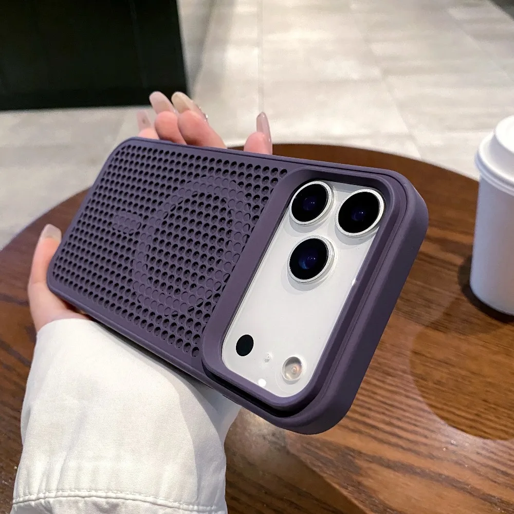 (morado Oscuro, Iphone 12) Funda Para Teléfono Con Diseño De Malla Perforada Para Disipación De Calor, Compatible Con Magsafe.