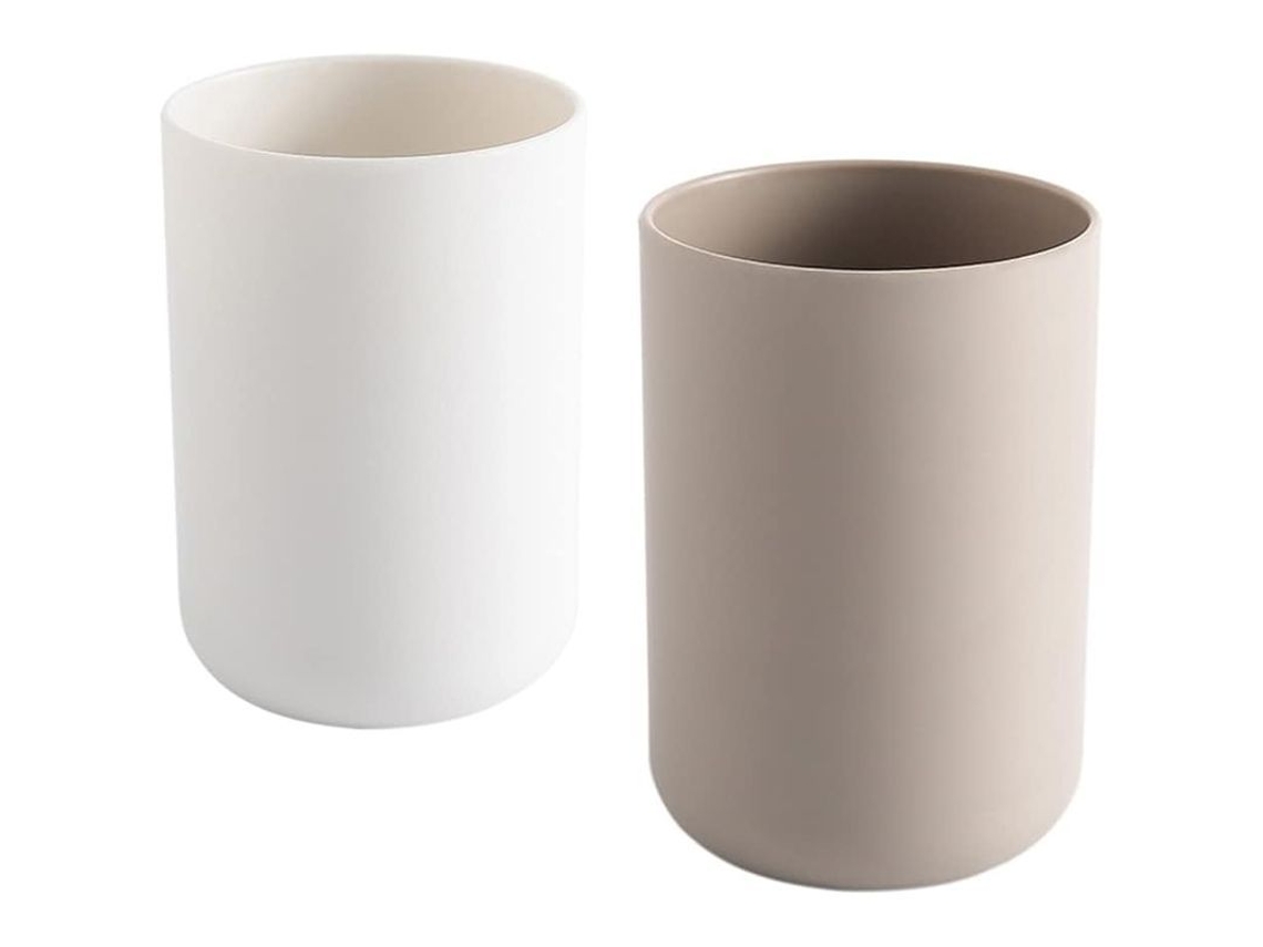 Linjou 2 Soporte Para Cepillos De Dientes, Soporte Para Esmaltes De Uñas Para Baño, Vaso De Plástico De 300 Ml (blanco Y Marrón)