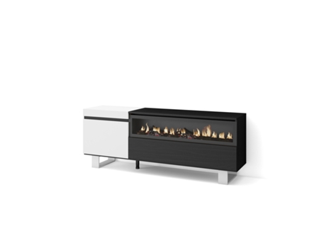 Mueble TV Televisión 150x57x35cm Para TV hasta 65 Chimenea eléctrica Diseño industrial Blanco y negro