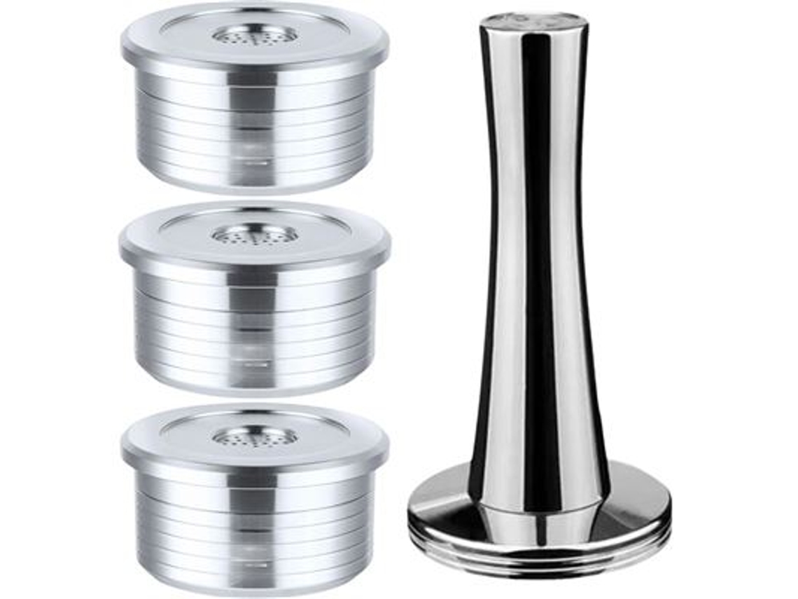 Paquete de 3 cápsulas reutilizables de acero inoxidable con compactador para máquinas Delta Q