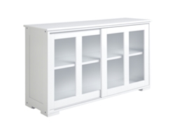 Aparador Cozinha Portas Vidro Deslizantes Prateleira Ajustável Branco 107x33x62,5