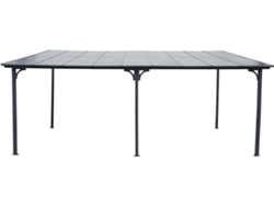 Pérgola con toldo adjunto Marvin de 5,5 x 3 m, 545 x 298 x 243 cm, gris oscuro, para hábitat y jardín