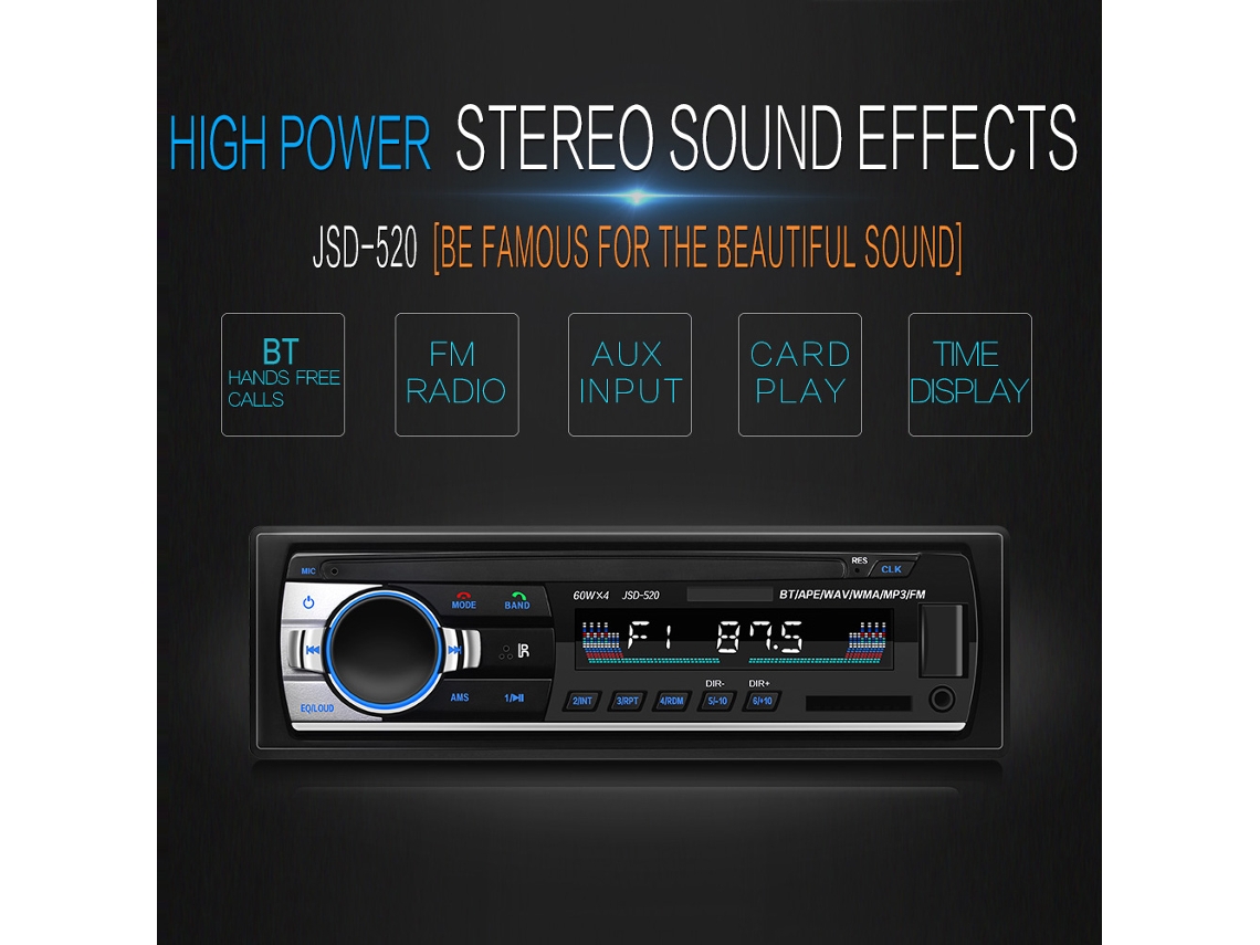Reproductor De Audio Para Coche Jsd-520 Con Bluetooth, Radio Fm, Entrada Aux, Ranura Para Tarjeta Sd, Usb, Mp3, Mmc, Wma Y Control Remoto.