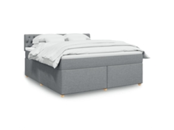 Cama Box Spring Con Colchón Tela Gris Claro 180x200 Cm
