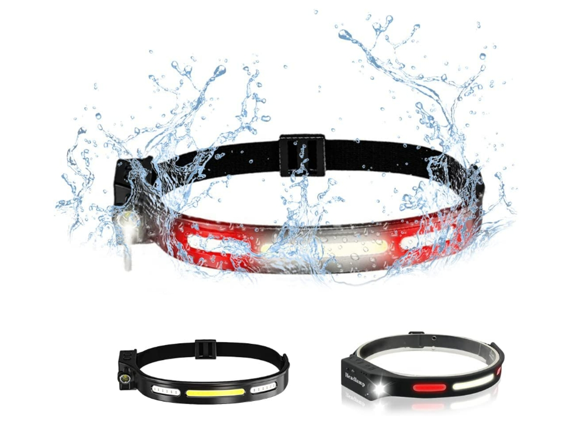 Linterna frontal, linternas frontales LED recargables con modo SOS y sensor de movimiento, 5 modos brillantes, lámpara frontal impermeable liviana (negro) YIZHOOD