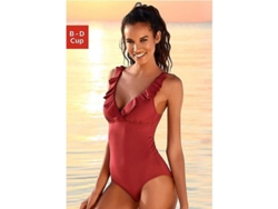 Fasst-traje De Baño Entero Para Mujer Con Escote En V, Volantes En El Bajo Y Cordón De Encaje En La Espalda, Talla S