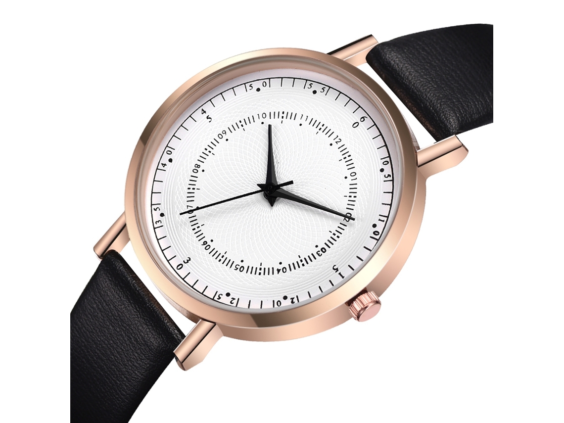 Reloj De Pulsera Casual De Moda Redondo Cuarzo Con Correa De Pu (negro Oro Rosa Blanco)