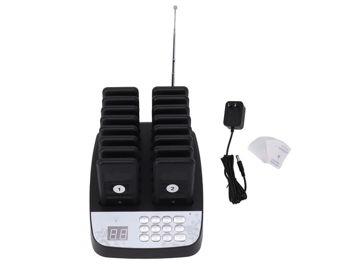 Sistema Beeper para Restaurantes con 16 Piezas Negro, Vibración y Luz, 100 240v