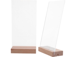 Soporte Para Menús De Acrílico Transparente De 2 Piezas Con Base De Madera, Soporte Para Póster Vertical Y Angular.