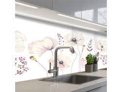Paneles para salpicadero de cocina - Flores - Tonos pastel - Plantas - Blanco 150x60 cm