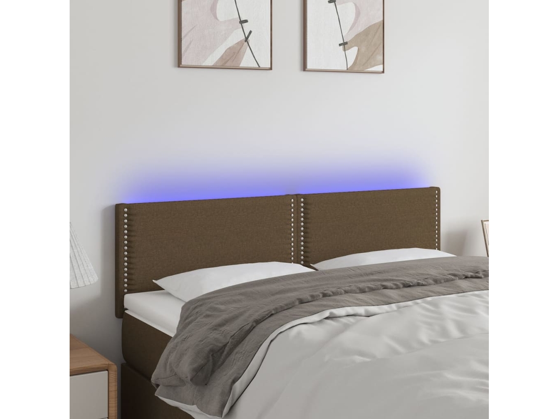 Cabecero Con Led De Tela Marrón Oscuro 144x5x78/88 Cm