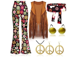 2026-traje Retro Hippie 70s Con Chaleco De Flecos, Pantalones Y Bufanda Para Fiestas Disfrazadas