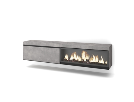 Mueble TV, Televisión, 210, Para TV hasta 80, Chimenea eléctrica XXL, Colgado, Suspendido, Cemento SKRAUT HOME